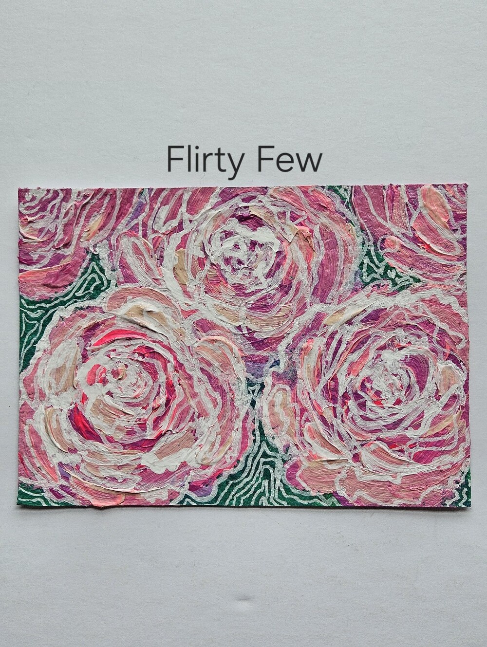 Flirty Few vibrant 5" x 7" abstract acrylic floral painting pink white outline
